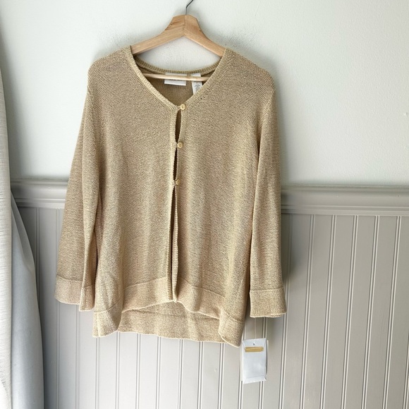 Liz Claiborne Sweaters - NEW Liz Claiborne Petite Medium Tan Cream Cardigan Button Sweater